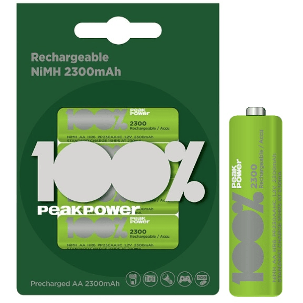 Blister 4 Pilhas Recarregáveis 1,2V AA Ni-Mh 2300mAh - PEAK POWER 