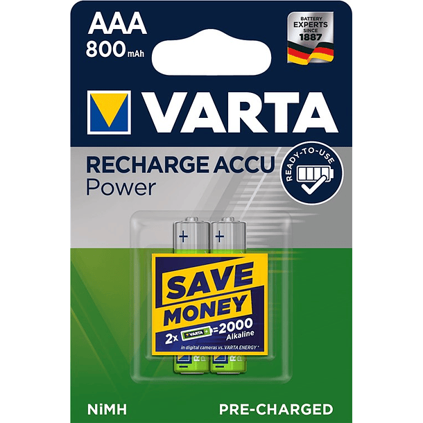 Blister 2x Pilhas Recarregáveis AAA (Micro) 800mAh - VARTA 1