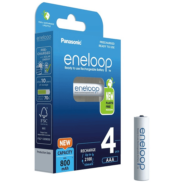Blister 4 Pilhas Recarregáveis AAA 1,2V 800mAh eneloop - PANASONIC 1