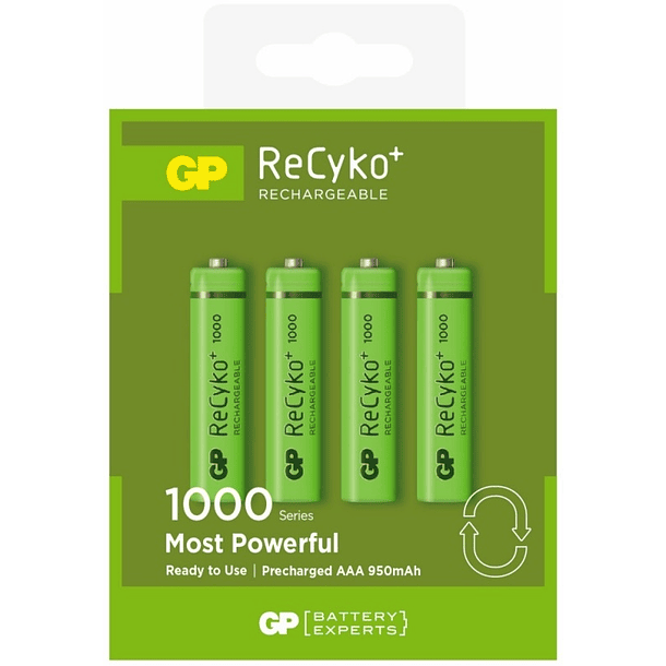 Blister 4 Pilhas Recarregáveis 1,2V 950mAh ReCyko+ Ni-Mh - AAA - GP 
