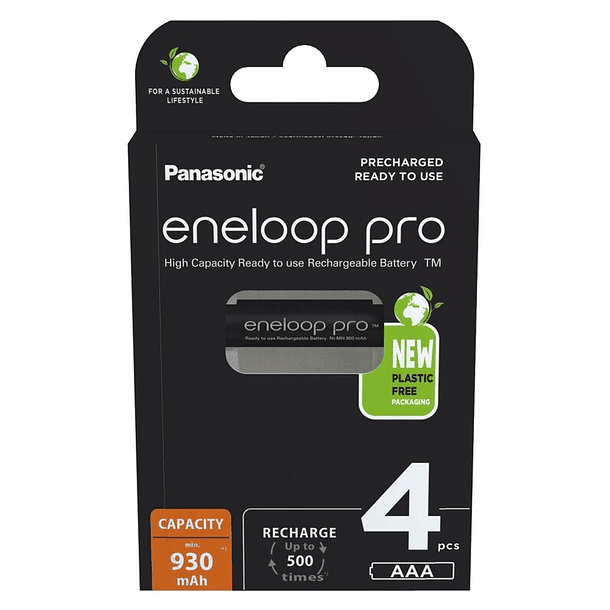 Blister 4 Pilhas Recarregáveis AAA 1,2V 930mAh eneloop Pro - PANASONIC 2