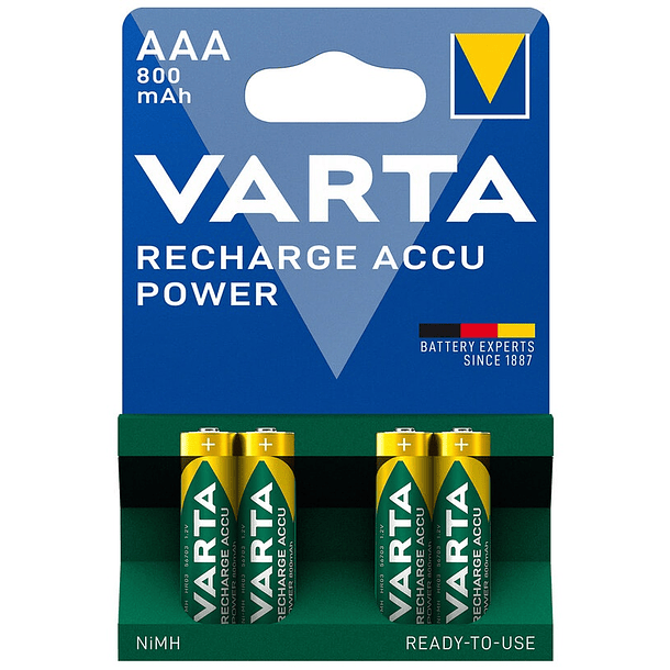 Blister 4x Pilhas Recarregáveis R03 / AAA (Micro) 800mAh - VARTA 