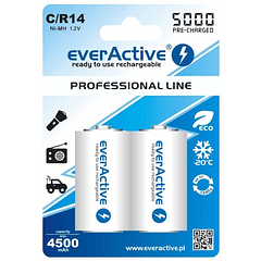 Blister 2 Pilhas Recarregaveis C / R14 NI-MH 1,2V 5000mAh (min 4500mAh) RTU - everActive