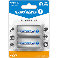 Blister 2 Pilhas Recarregáveis C / R14 NI-MH 1,2V 3500mAh (min 3000mAh) RTU - everActive