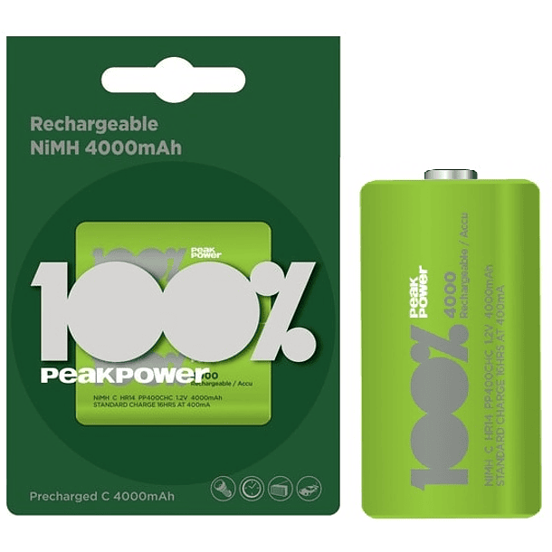 Blister 2 Pilhas Recarregáveis C / R14 Ni-Mh 1,2V 4000mAh - PEAK POWER 
