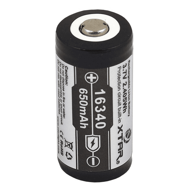 Pilha Recarregável Li-Ion ICR16340 (CR123) 1/2A 3,7V 650mAh - XTAR 2