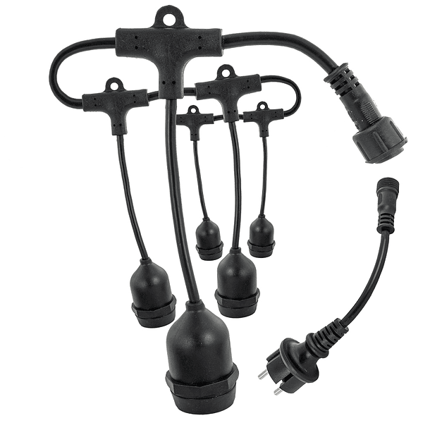 Cabo Eléctrico de Arraial (2x 1,5mm) IP65 220V c/ Suportes Lampadas E27 - 15 mts 