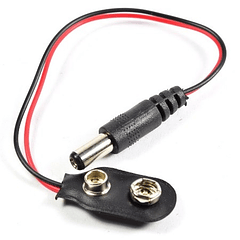 Cabo Adaptador Alimentação c/ Ficha DC Macho 5,5x2,1mm -> Suporte Pilha 9V