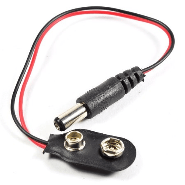 Cabo Adaptador Alimentação c/ Ficha DC Macho 5,5x2,1mm -> Suporte Pilha 9V 