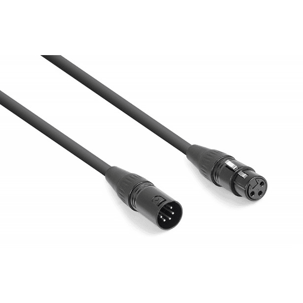 Cabo Conversor DMX Canon Femea 3 Pinos -> DMX Canon Macho 5 Pinos - POWER DYNAMICS CONNEX 