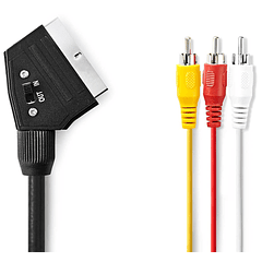 Cabo SCART 21 Pinos (IN-OUT) -> 3 RCA Macho - 2 mts