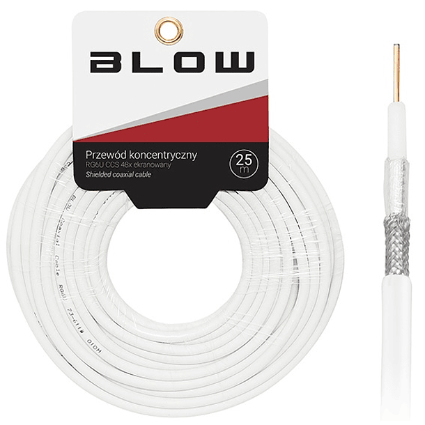Bobine Cabo Coaxial RG6 Branco (25 mts) - BLOW 
