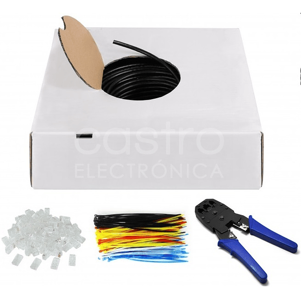 Bobine 100 mts Cabo UTP CAT6 c/ Acessórios (100 Fichas RJ45, Abraçadeiras Fivela e Alicate Cravar) 1