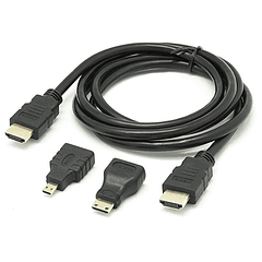 Cabo HDMI Macho - HDMI Macho c/ 2 Adaptadores Micro/Mini HDMI (1,5 mts)