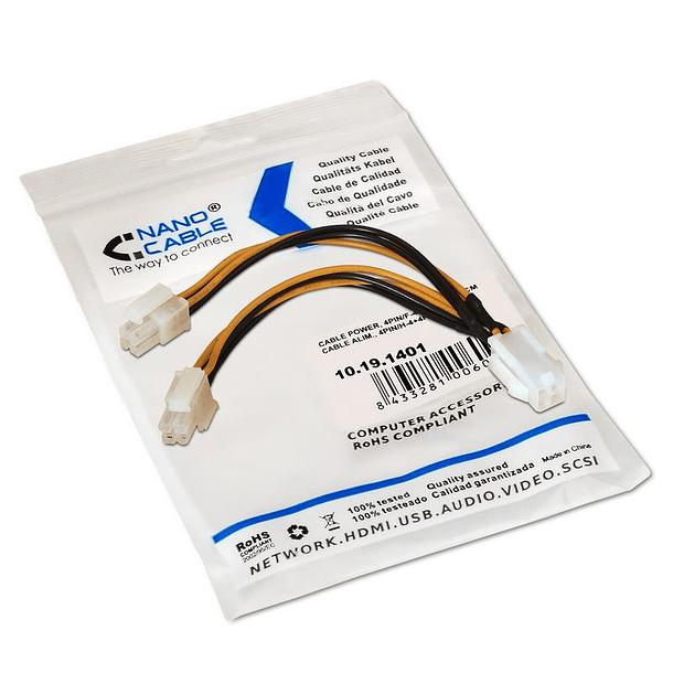 Cabo de Alimentação p/ Processador 4 Pinos - 4 + 4 Pinos Fêmea-Macho (15cm) - Nanocable 4