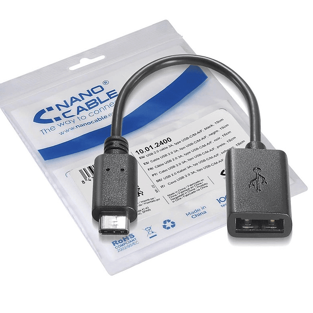 Cabo Adaptador USB C Macho -> USB A Fêmea (15cm) - Nanocable 2