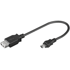 Cabo Adaptador USB A Femea -> mini USB 5 Pin Macho (20cm)