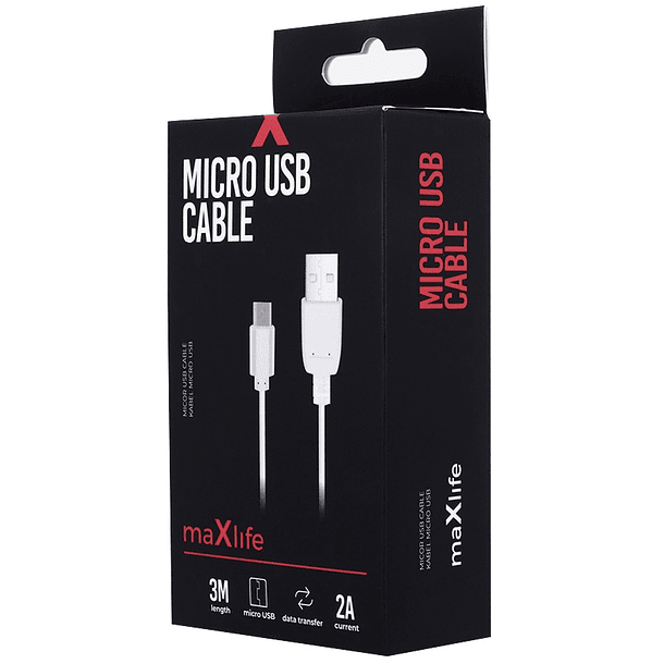 Cabo USB 2.0 A -> Micro USB Fast Charge 2A (3 mts) - MAXLIFE 2