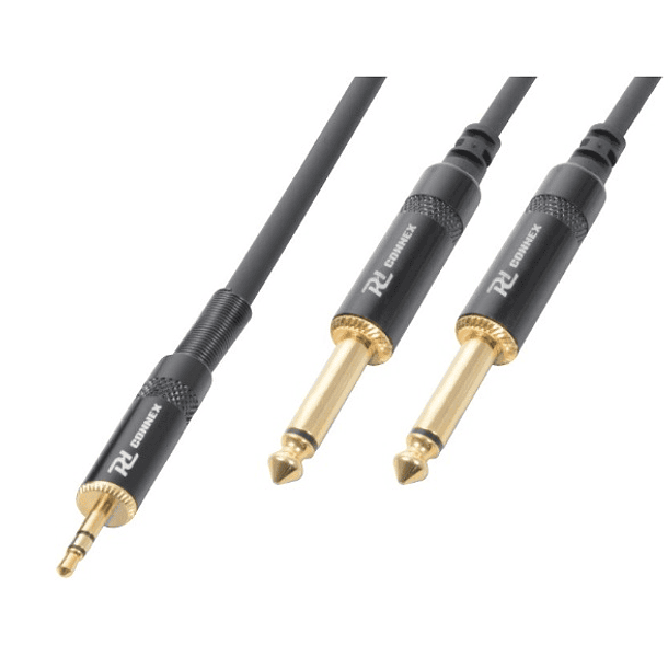 Cabo Jack 3.5mm Macho Stéreo -> 2x Jack 6,35mm Macho Mono HQ (3 mts) - POWER DYNAMICS CONNEX 