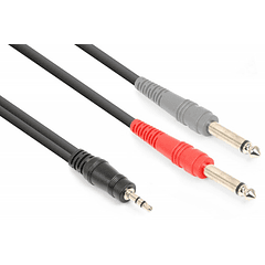 Cabo Jack 3,5mm Macho Stéreo - 2x Jack 6,35mm Macho Mono (6 mts) - VONYX