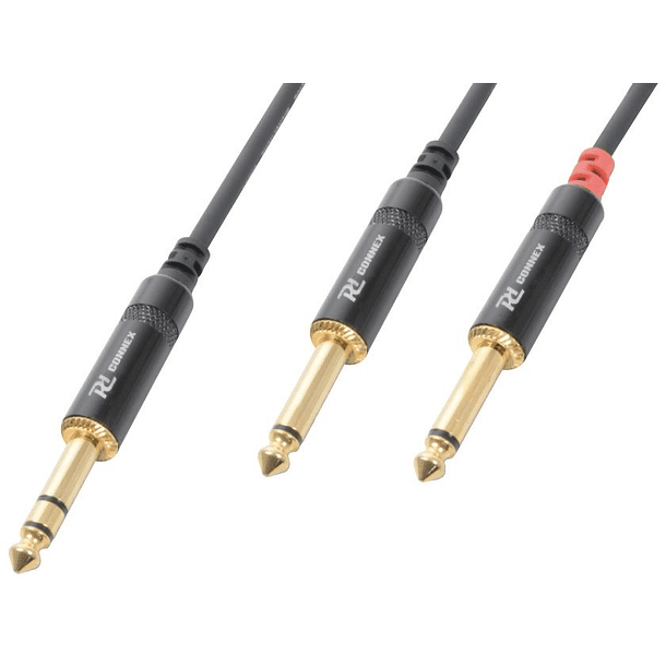 Cabo Jack 6,3mm Macho Stéreo - 2x Jack 6,3mm Macho Mono (3 mts) - Power Dynamics CONNEX 