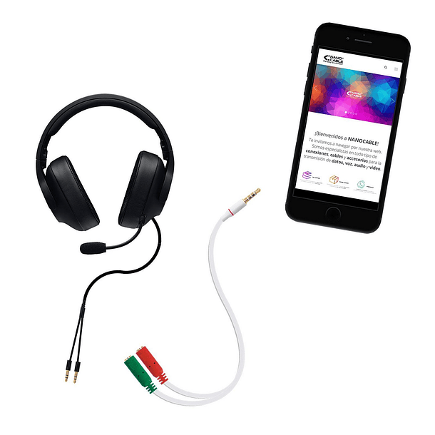 Cabo Adaptador Jack 3.5mm Macho -> 2x Jack 3.5mm Fêmea (Branco) - Nanocable 3