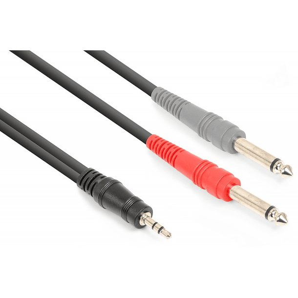 Cabo Jack 3,5mm Macho Stéreo - 2x Jack 6,35mm Macho Mono (1,5 mts) - VONYX 
