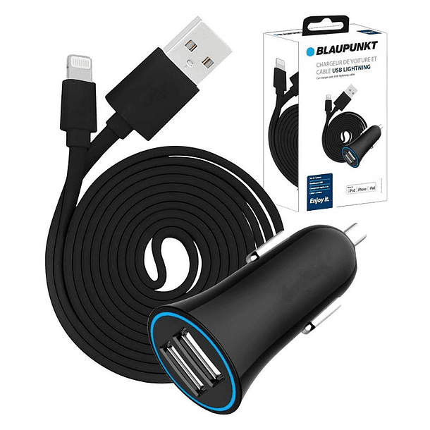 Carregador de Isqueiro BLP0217 5V/2.4A + Cabo Lightning (Preto) - BLAUPUNKT 