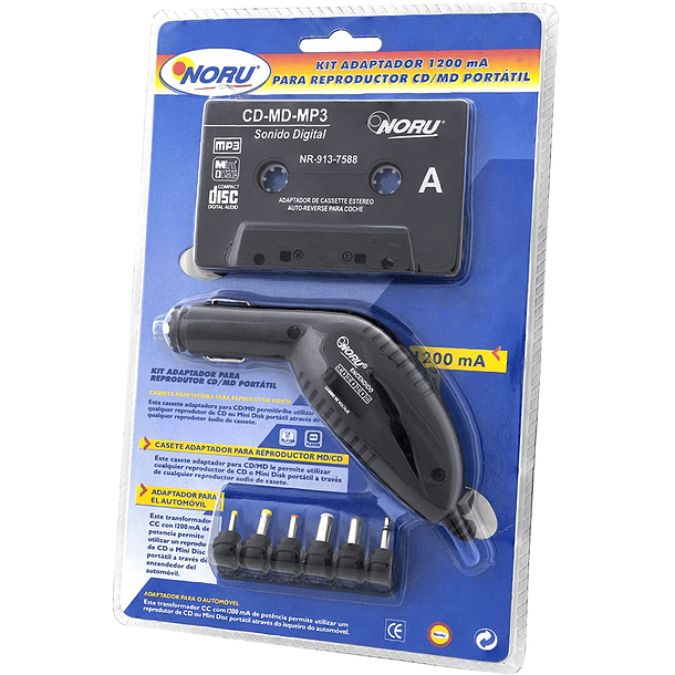 Kit Cassete Adaptadora CD-MD-MP3 c/ Alimentador Isqueiro p/ Carro 