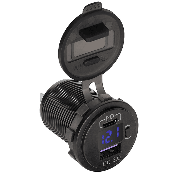 Tomada de Isqueiro de Painel c/ USB QC 3.0 + USB-C PD + Indicador de Tensão 48W - PEIYING 1