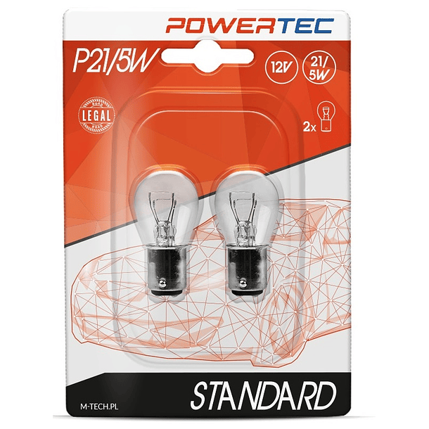 Blister 2x Lampadas Halogéneo P21/5W 12V BAY15d - POWERTEC 