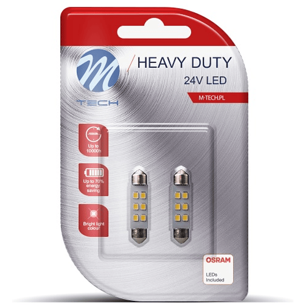 Blister 2x Lampadas 24V C5W 6 LEDs SMD2835 41mm Branco F. 6000K - M-TECH 