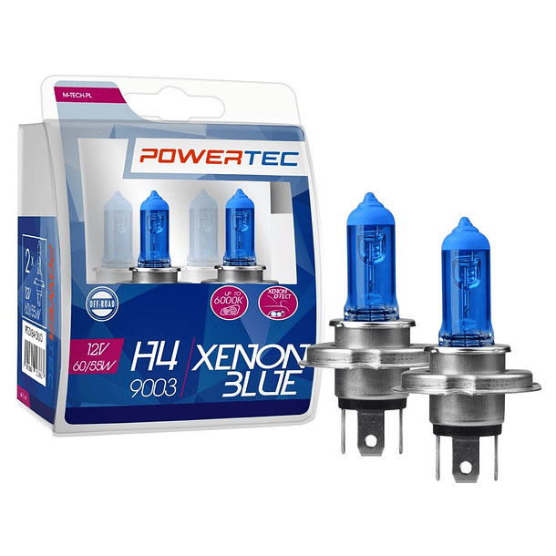 Pack 2x Lampadas Halogeneo (XENON BLUE) p/ Automóvel H4 55W 12V - POWERTEC 1