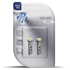 Blister 2x Lampadas T10/W5W 3 LEDs SMD5050 12V Branco 6000K CANBUS