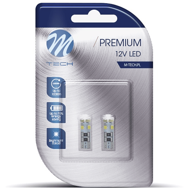 Blister 2x Lampadas T10/W5W 8 LEDs SMD 12V Branco 6000K CANBUS - M-TECH 3