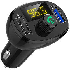 Transmissor Auto FM 12/24V c/ MP3-USB-Bluetooth + Mãos Livres + Carreg. Rápido USB (QC3.0)