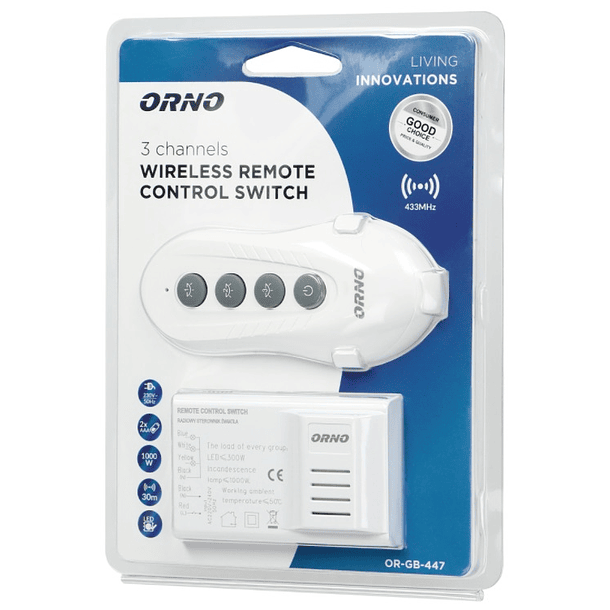 Kit Emissor Receptor 3 Canais 433Mhz c/ Comando - ORNO 2