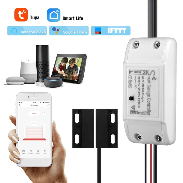 Receptor Controlador Wi-Fi SmartLife Tuya p/ Portões de Garagem 