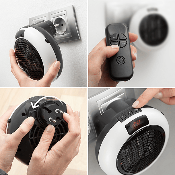 Aquecedor Cerâmico Regulável de Parede c/ Ligação Directa à Tomada + Comando 4