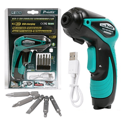 Aparafusadora Eléctrica 3500RPM s/ Fios USB LED com 5 BITs - Proskit