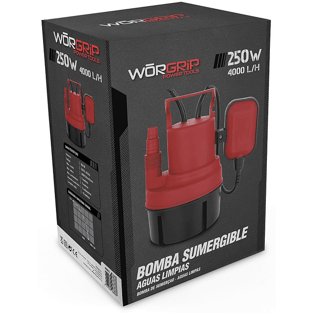 Bomba de Água Limpa 250W 4000L/h 0,6Bar - WORGRIP 2