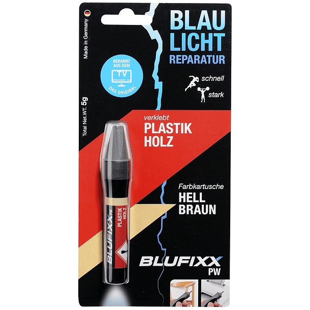 Recarga de Cola Reparadora Plástico e Madeira (PW) Castanho Claro 5g - BLUFIXX 