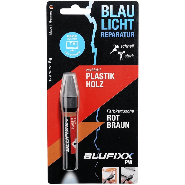 Recarga de Cola Reparadora Plástico e Madeira (PW) Castanho-a-Vermelhado 5g - BLUFIXX 