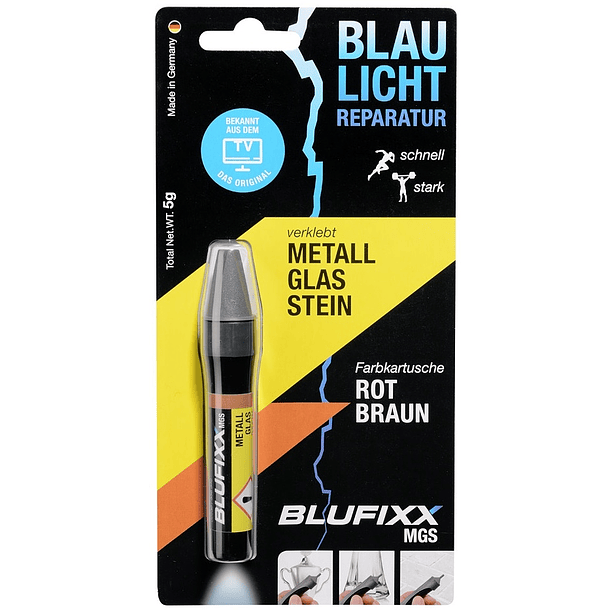 Recarga de Cola Reparadora Metal, Vidro e Pedra (MGS) Castanho-a-Vermelhado 5g - BLUFIXX 