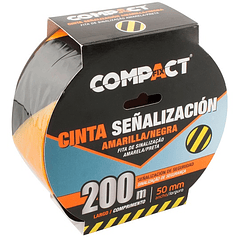 Fita de Segurança Amarela/Preta (200mts x 50mm) - COMPACTFIX