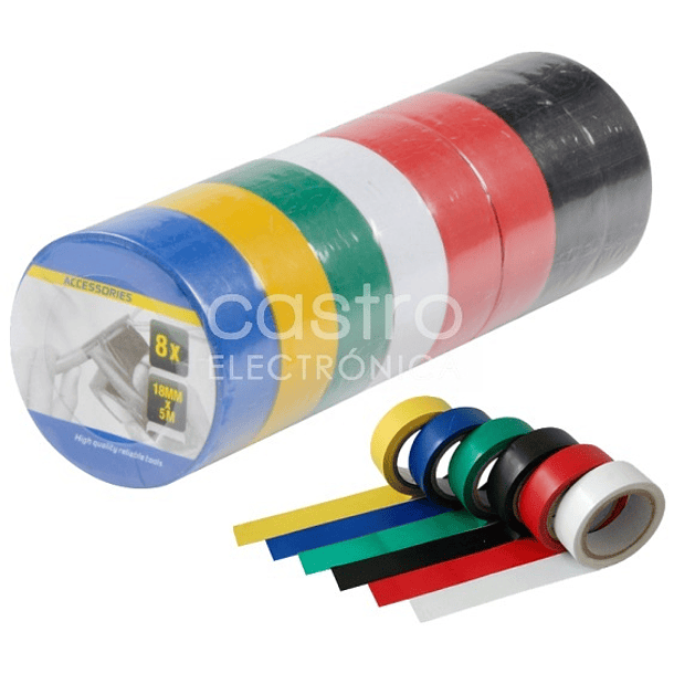 Emb. 8x Fitas Isoladoras Multi-Cores (5 mts x 19 mm x 0,13 mm) - KINZO 