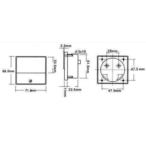 Amperimetro Painel 3A DC (70x60mm) 2