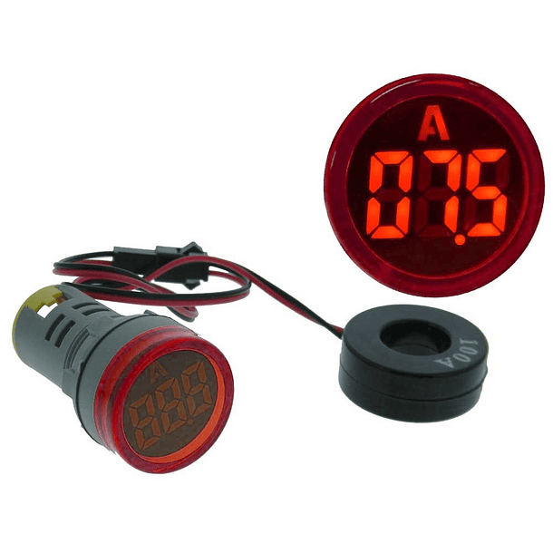 Amperímetro Digital LED Redonto Vermelho p/ Painel (0...100 Amp.) 1