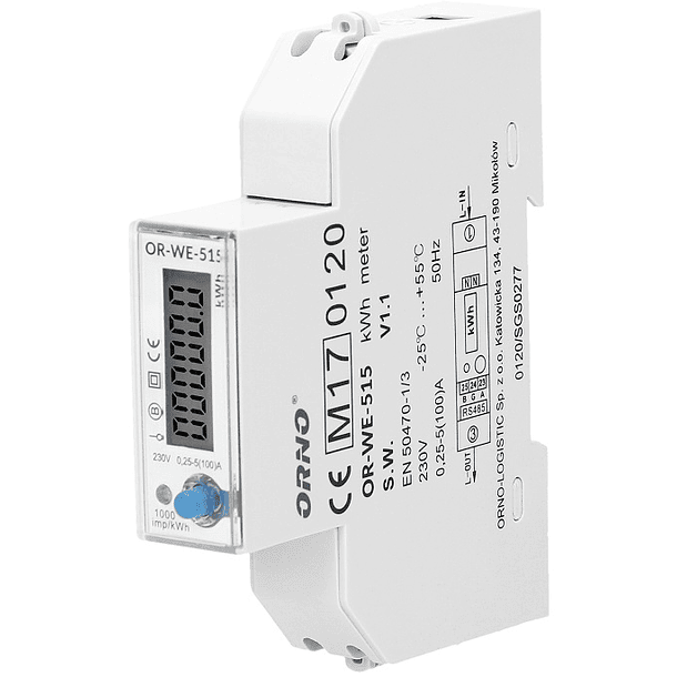 Medidor Digital de Consumo de Energia Multi-tarifa Monofásico (100A) c/ RS485 p/ Calha DIN - ORNO 1