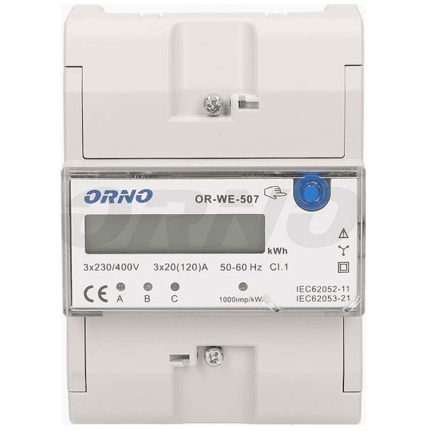 Medidor Digital de Custos de Energia p/ Calha DIN (Trifásico) 3x20(120)A - ORNO 1